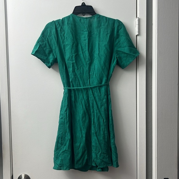 Linen Green Wrap Mini Dress - Picture 7 of 7